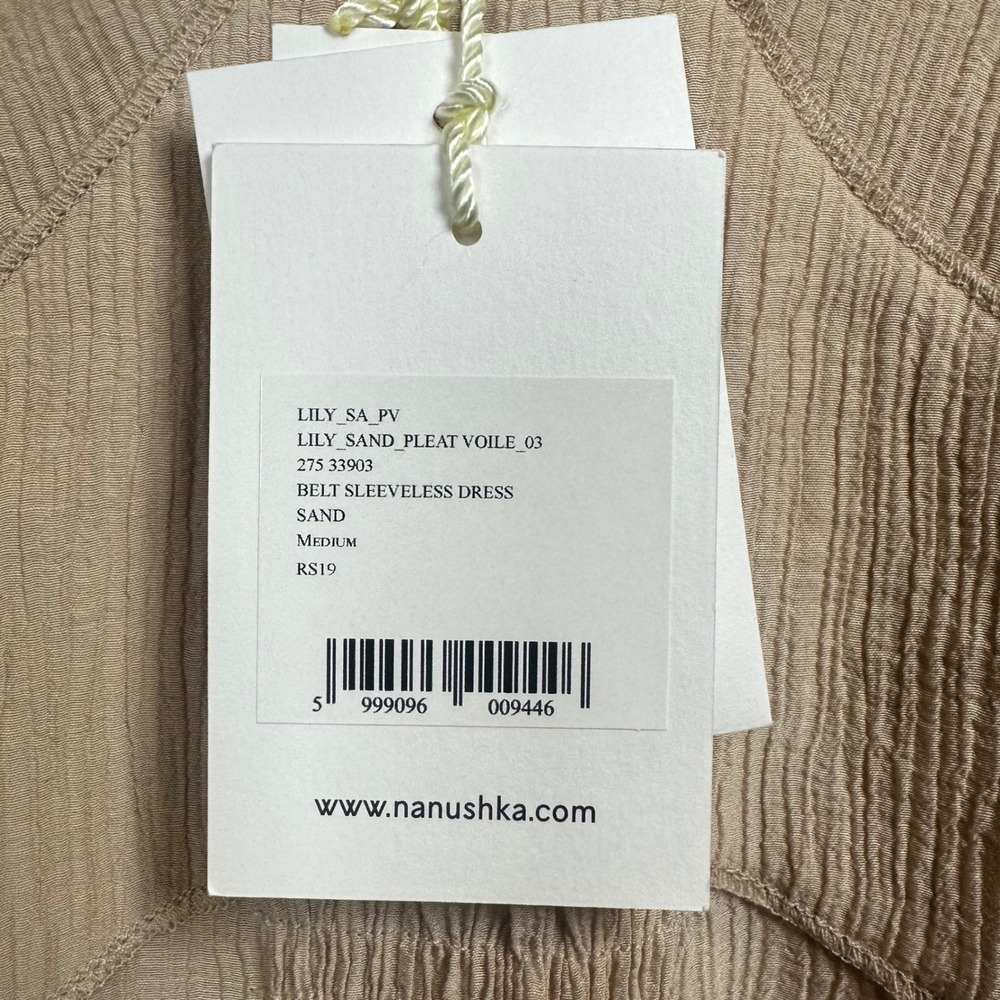 Nanushka Lily Sand Pleat Voile Belted Sleeveless Maxi Dress Beige Medium NWT - Picture 5 of 15